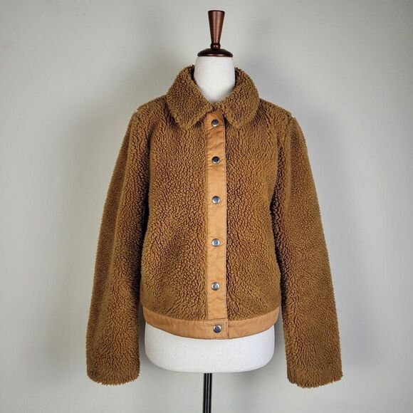 Madewell Jacket Womens Small Portland Sherpa Orange Button Down Boxy - Picture 2 of 8